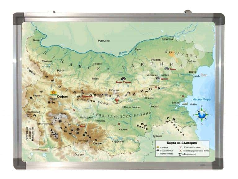 Географска карта на България в рамка